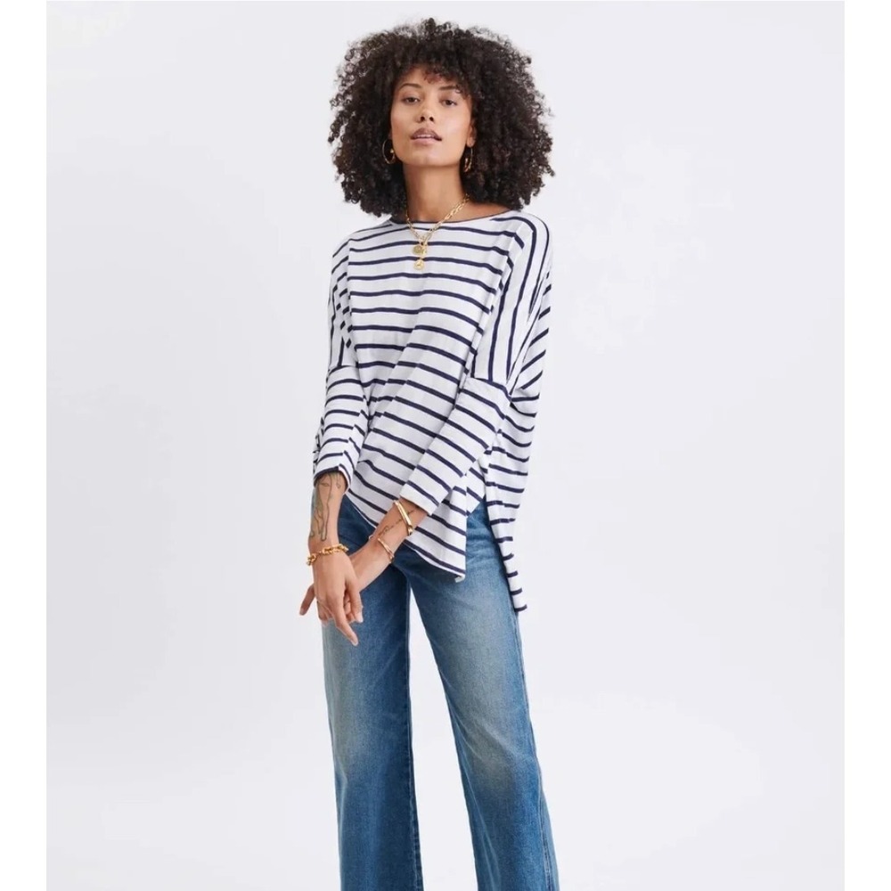 Mersea Mer Sea Catalina Slub Tee White Navy Blue Stripes OS One Size 100% Cotton